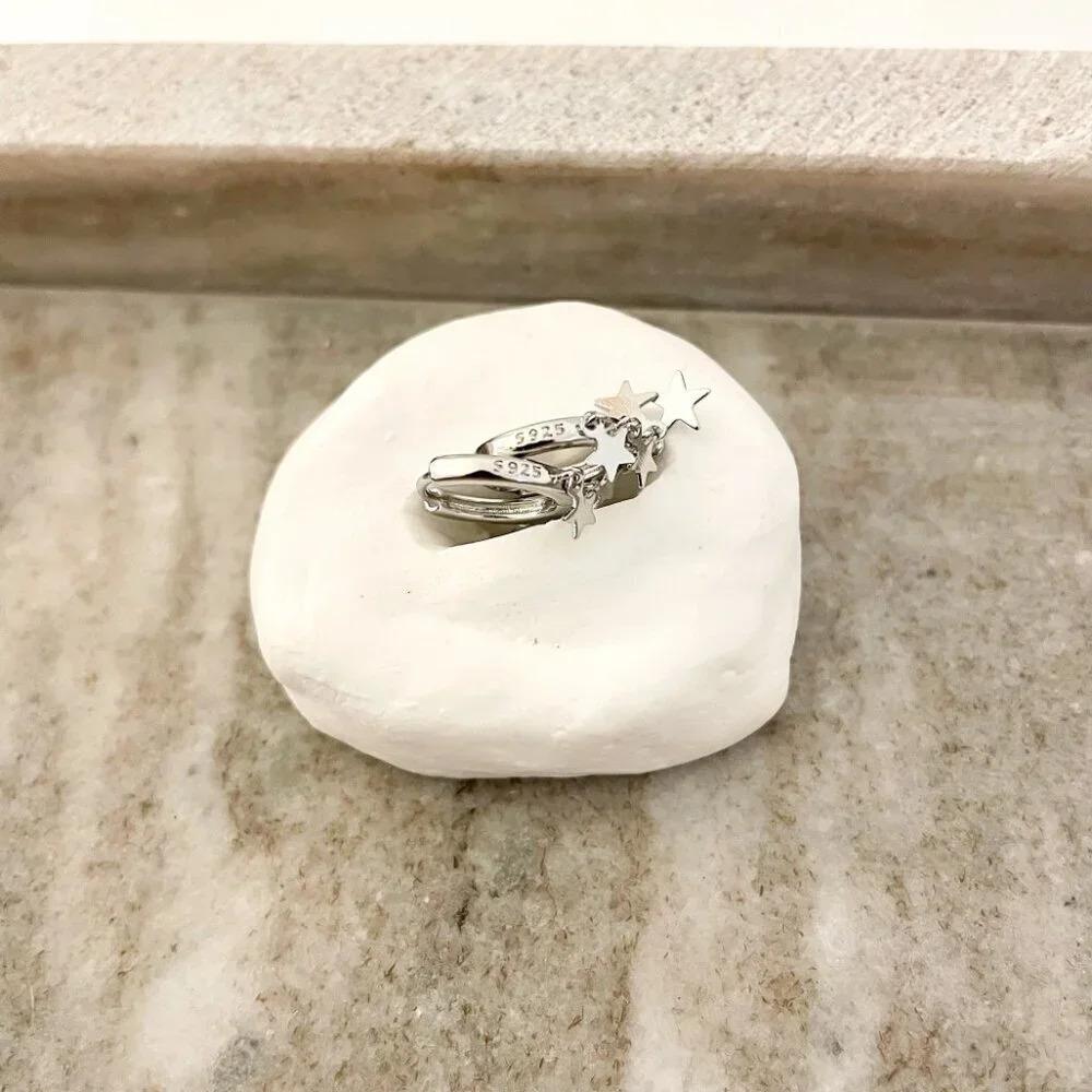 925 Sterling Silver Star Huggie Earrings Star Hoop Earrings Small Huggies - Picture 3 of 4